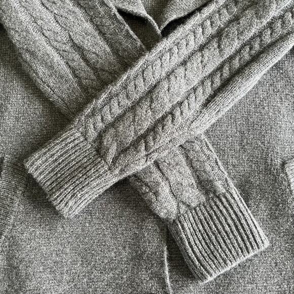 CO Collections 100% Cashmere Long Cardigan Coat Sweater Open Gray Sm cable knit - Picture 5 of 9